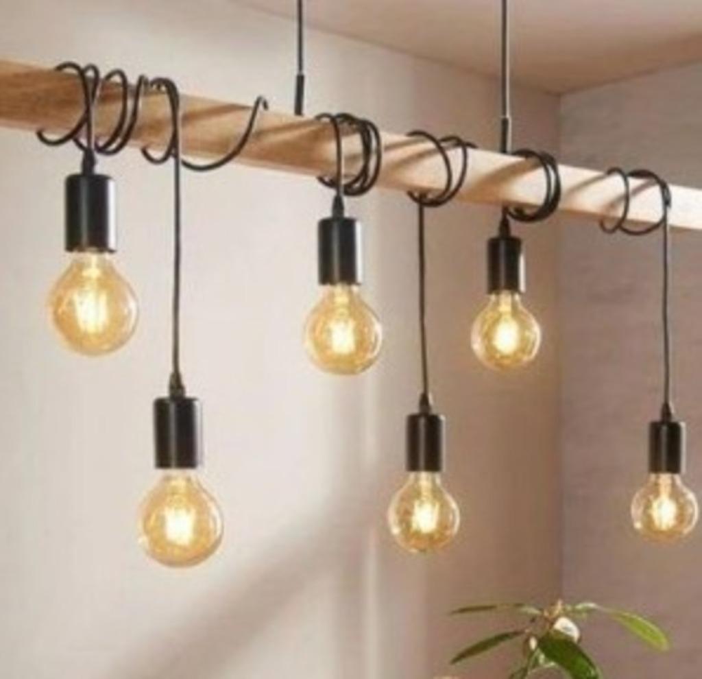 luminaire suspension style industriel Eglo 9 ampoules, Enlèvement, Comme neuf, Bois, 75 cm ou plus