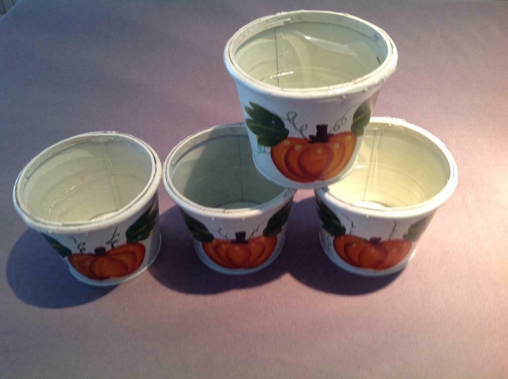 4 Halloween-bloempotjes met pompoen, Tuin en Terras, Ophalen of Verzenden, Gebruikt