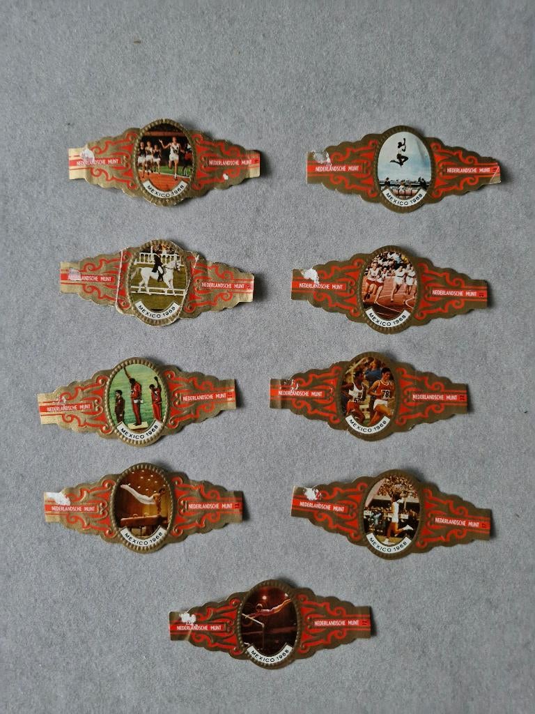 sigarenbanden Nederlandsche Munt Olym. Spelen Mexico 1968, Verzamelen, Verzenden, Sigarenbandjes