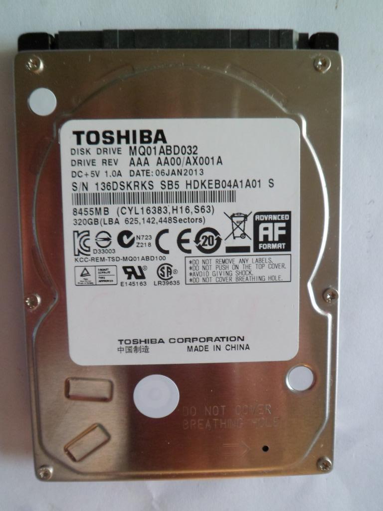 Disque dur Toshiba 320 Go, 8 Mo de cache, 2,5 pouces, 5 400, TOSHIBA, Interne, Comme neuf, 320GB