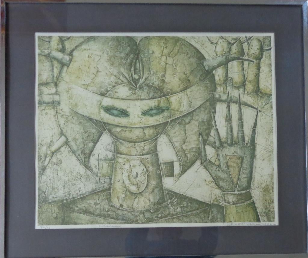 JEF VAN TUERENHOUT / PRIESTERES / KLEURLITHO / 75x87cm KADER, Enlèvement