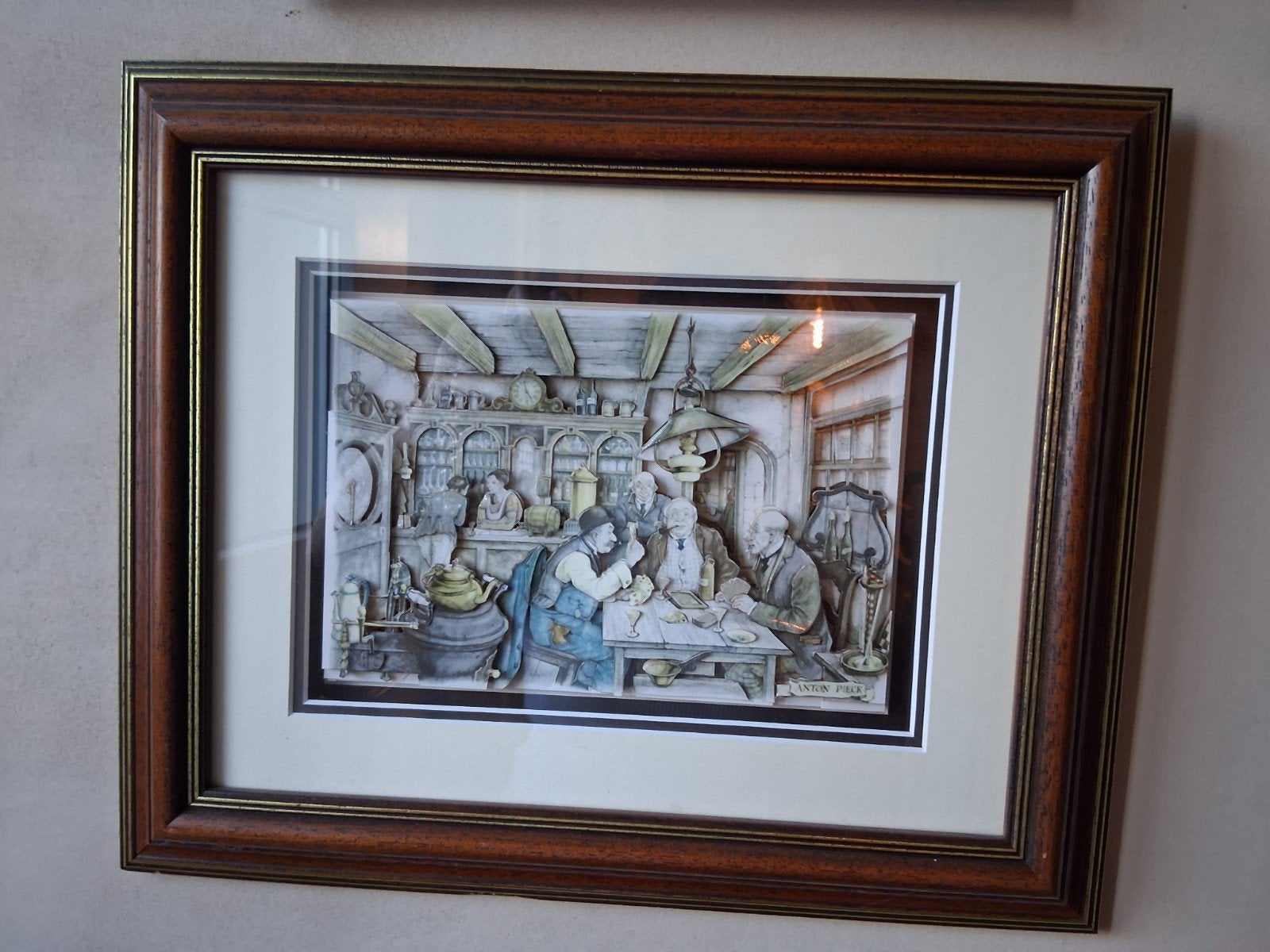 Anton Pieck in kader., Antiek en Kunst, Ophalen, Achter glas