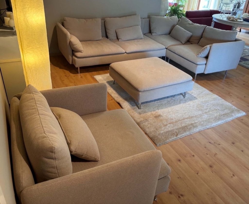 Hoeksalon met fauteuil en poef., Ophalen, Zo goed als nieuw, Stof