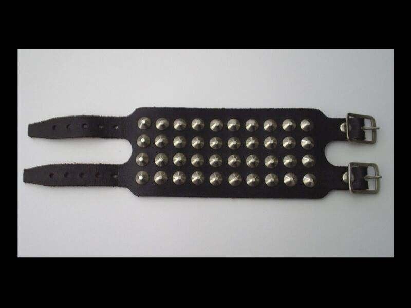 Bracelet cloûté en cuir noir à 4 rangs., Enlèvement ou Envoi, Utilisé, Noir, Cuir
