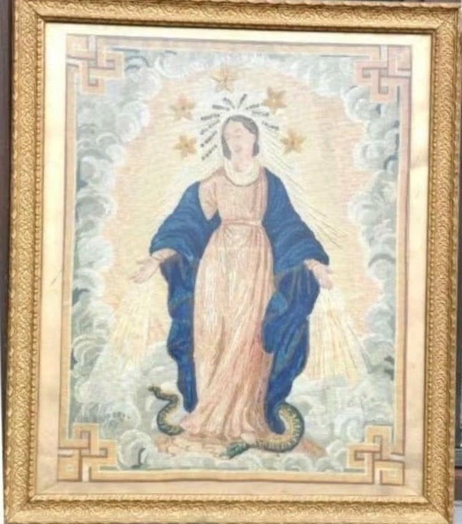 Cadre tapisserie religieuse 19 ème, Antiquités & Art, Enlèvement ou Envoi
