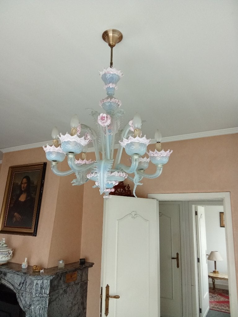Prachtige vintage Murano-stijl  1950/60’s kroonluchter, Ophalen, Gebruikt, Glas, Murano