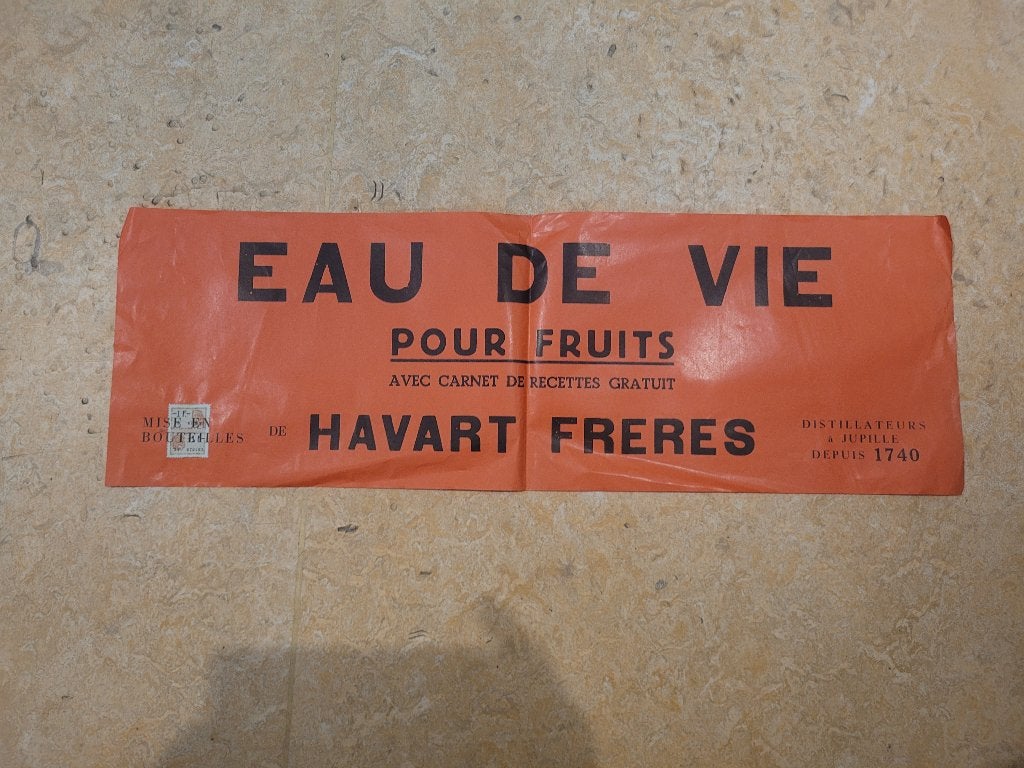 ancienne publicité Delhaize Eau de vie Havart Frères, Enlèvement ou Envoi, Utilisé, Panneau publicitaire