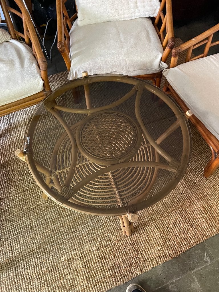 Vintage Rotan salon met salontafel, Ophalen, Overige materialen, Gebruikt, Rond