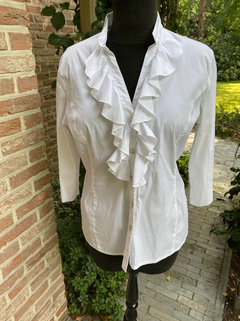 SCAPA witte blouse met rushes in stretchkatoen - 38/40, Kleding | Dames, Maat 38/40 (M), Scapa, Wit, Ophalen of Verzenden