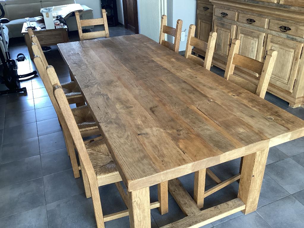 Massief Franse eiken eetplaats, Huis en Inrichting, Complete eetkamers, Ophalen, Zo goed als nieuw, Klassiek, 6 tot 8 stoelen