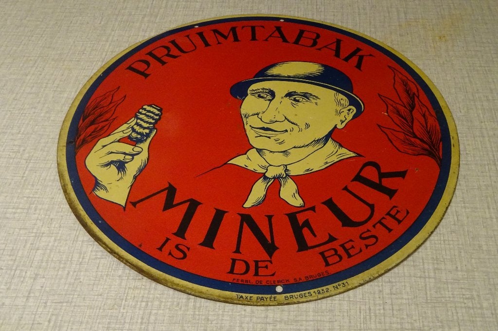 Pruimtabak mineur is de beste 1932 en tôle, Collections, Enlèvement, Utilisé, Panneau publicitaire