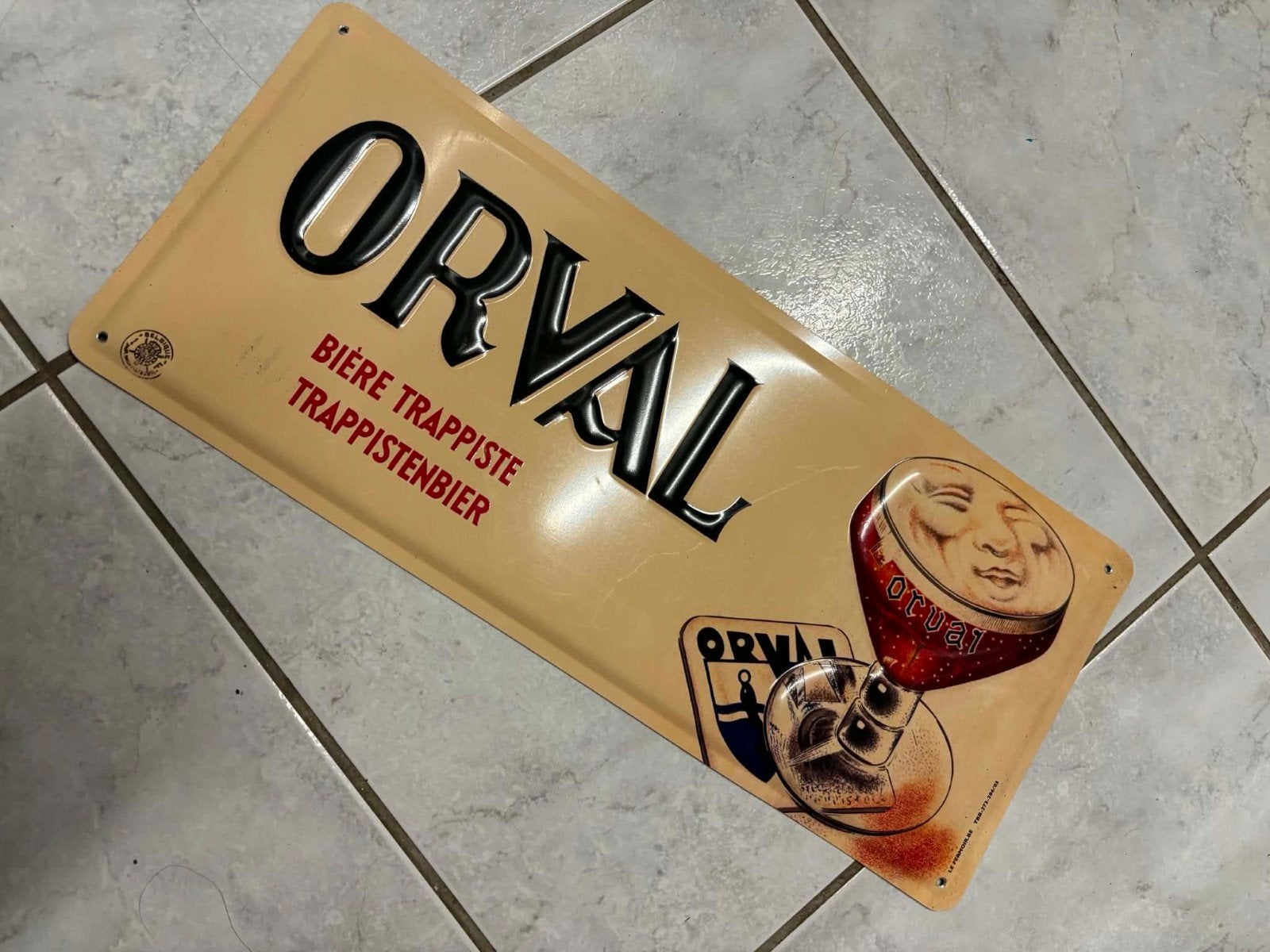 orval bier metalen reclame, Verzamelen, Speldjes, Pins en Buttons, Ophalen of Verzenden