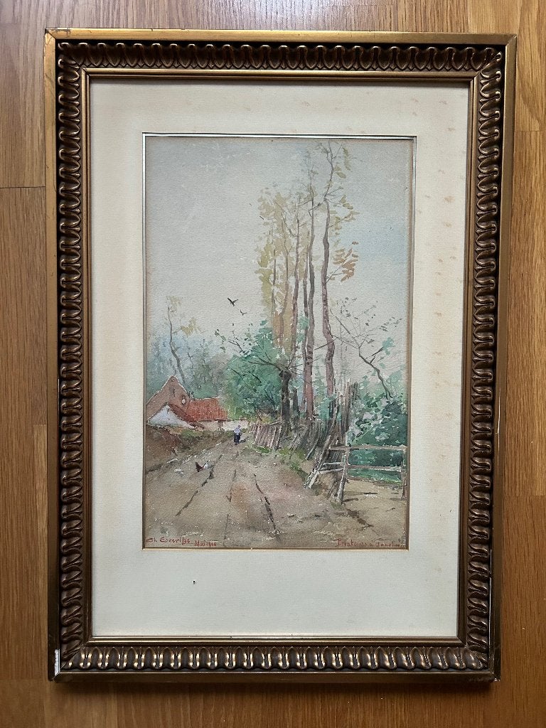 Aquarel achter glas, Antiek en Kunst, Ophalen, Gedateerd, Landschap, Aquarel