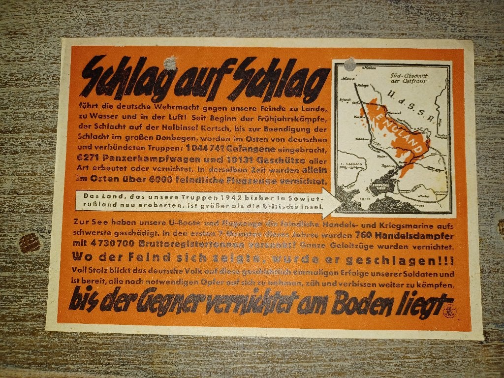 wo2 duits/geallieerd strooibiljet oostfront 1943 vliegtuig, Collections, Objets militaires | Seconde Guerre mondiale, Enlèvement ou Envoi