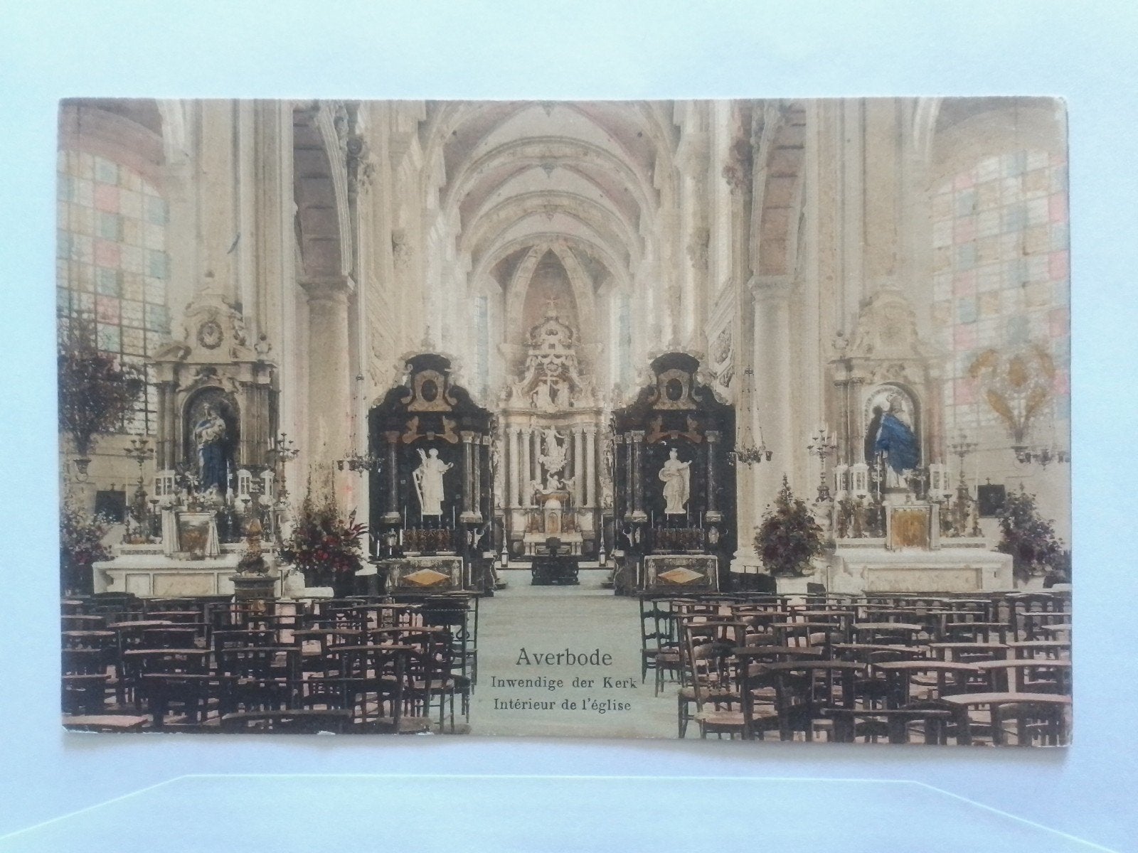 AVERBODE INWENDIGE DER KERK, Verzamelen, Verzenden, Voor 1920, Gelopen, Vlaams-Brabant