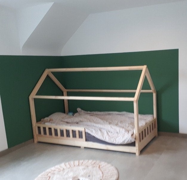 Huisbed 90 x 200, Ophalen, 90 cm, Eenpersoons, Beige
