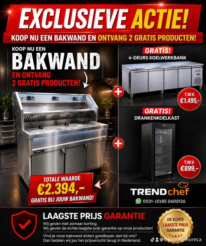 Friteuse bakwand + GRATIS KOELWERKBANK + dranken koelkast
