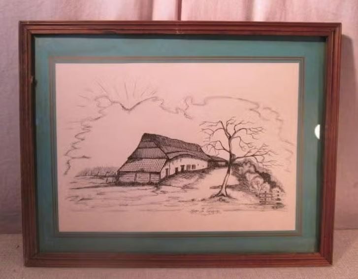 Mooie Tekening 'Hoeve met Boom' - De Gruyter Hugo, Ophalen of Verzenden, Tekening, Pentekening, Handgemaakt