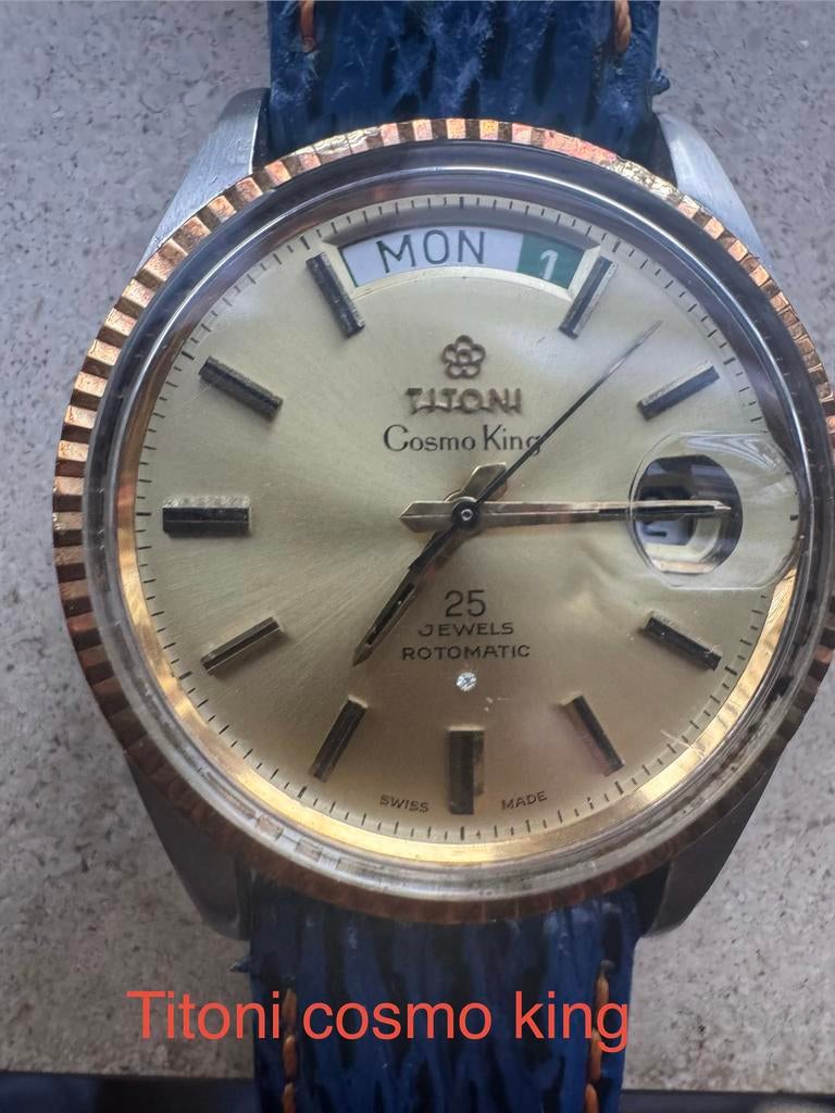 Tinoni Cosmo king vintage horloge gouden plaat, Ophalen of Verzenden, Staal, Polshorloge, Overige merken