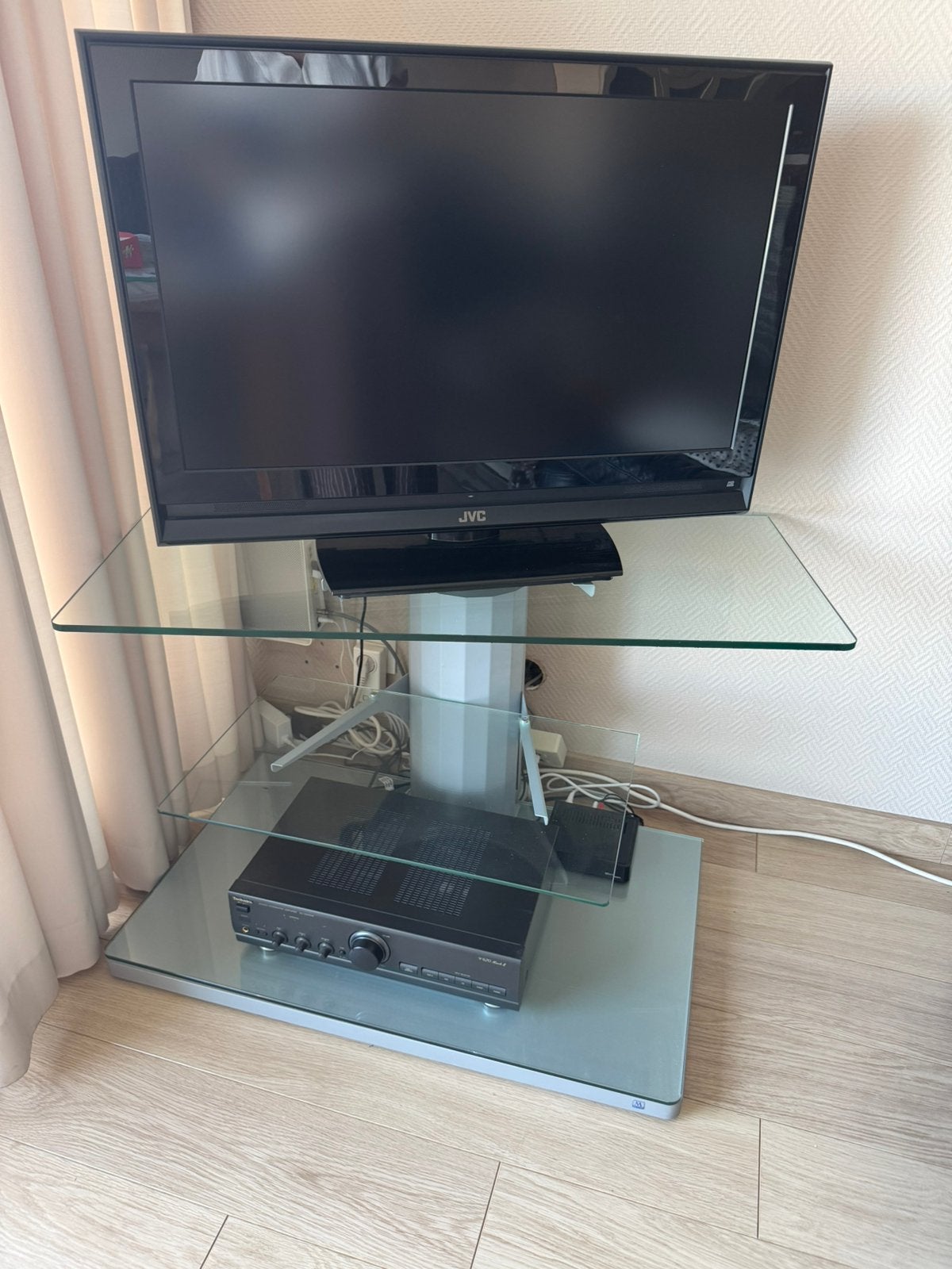 Stijlvol glazen tv-meubel – 3 etages & draaibare bovenplaat, Ophalen, 50 tot 100 cm, Tijdloos, Minder dan 100 cm
