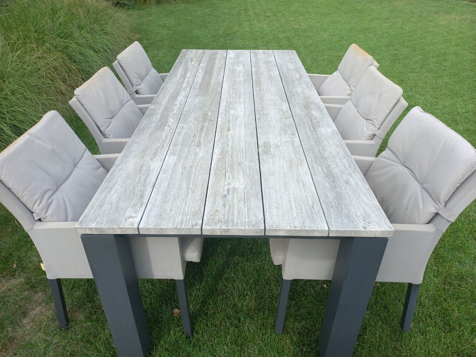 Tuintafel met 6 comfortabele zeteltjes., Table à dinner, Salons de jardin, Enlèvement, Utilisé