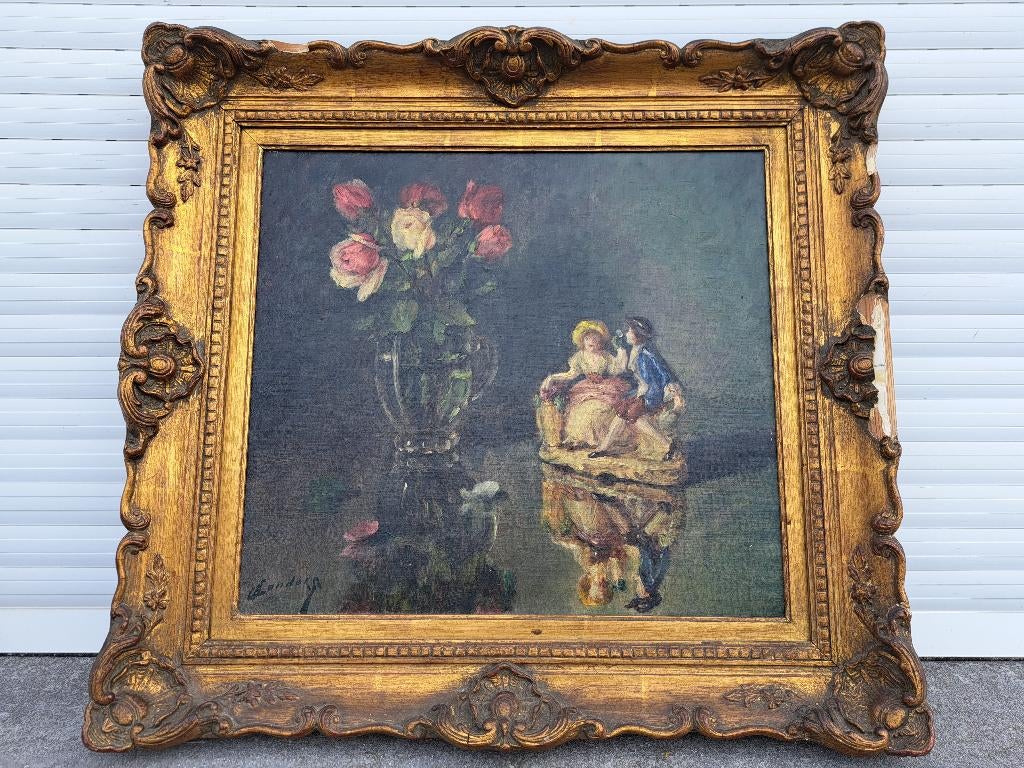huile sur toile fleurs et statues signe, Enlèvement ou Envoi