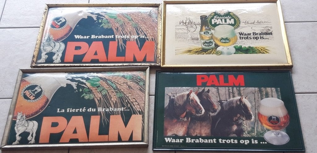 4 Vintage reclameborden van brouwerij Palm, Ophalen, Zo goed als nieuw, Reclamebord, Plaat of Schild, Palm