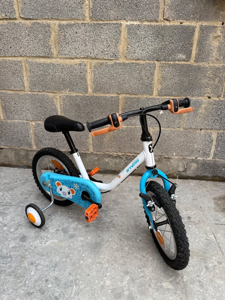 Kinderfiets 14 inch, Ophalen, Zijwieltjes, Velgrem, B,twin