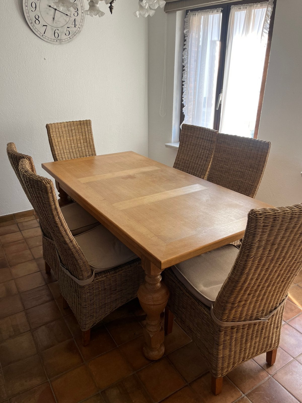 Uitschuifbare houten eettafel met 6 stoelen, Maison & Meubles, Salles à manger complètes, Utilisé, 6 à 8 chaises, Enlèvement