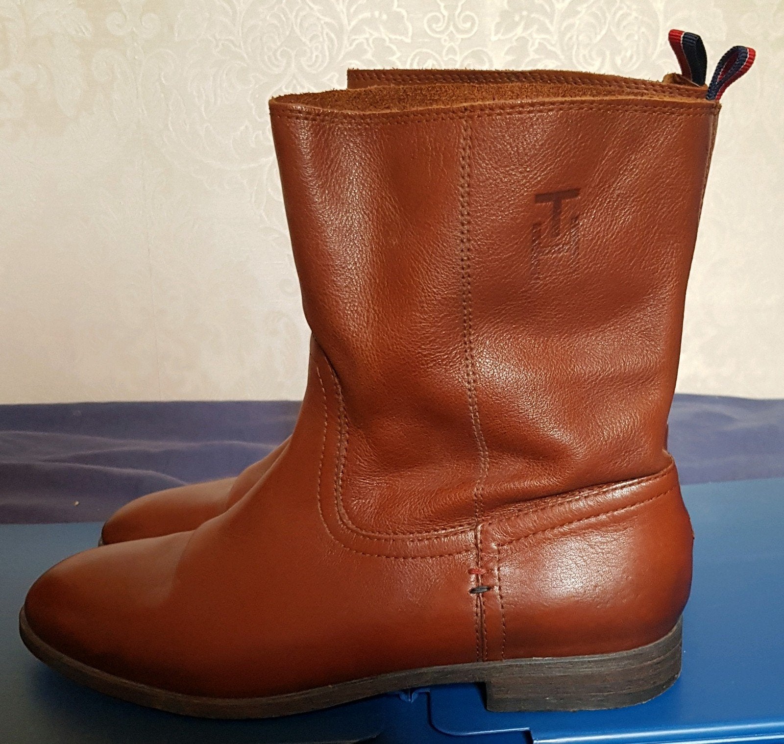Laarzen leder Tommy Hilfiger, Tommy hilfiger, Bruin, Lage of Enkellaarzen, Ophalen of Verzenden