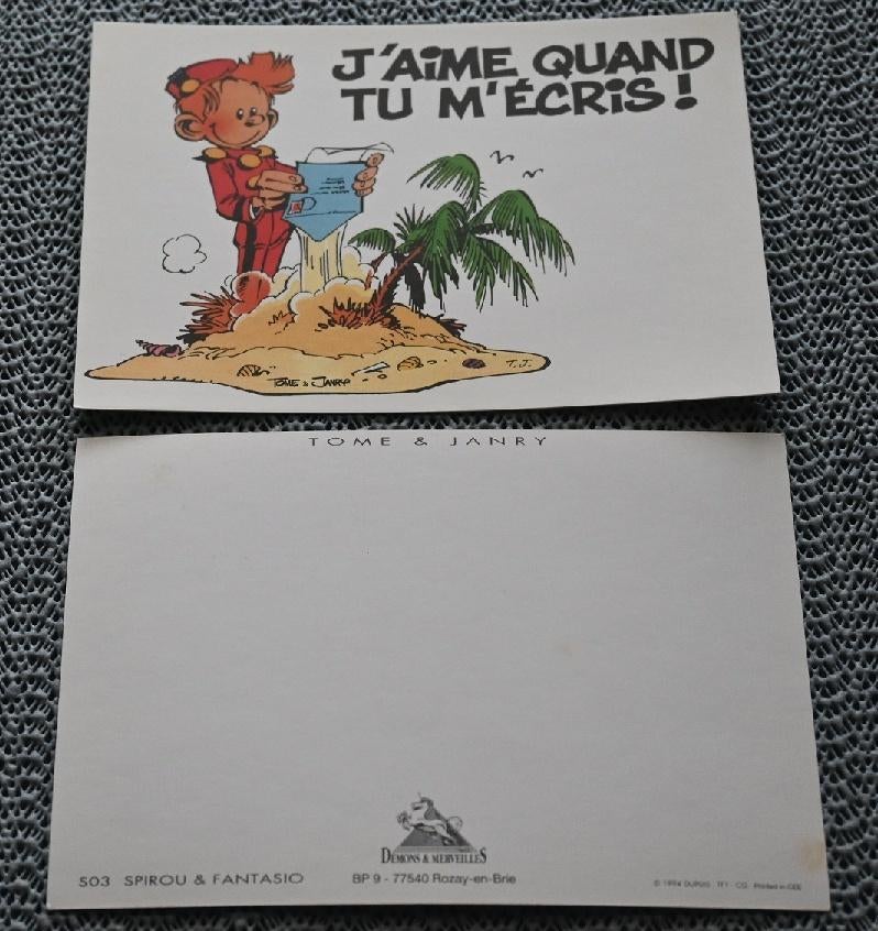 Spirou/Carte postale/J' aime quand tu m'ecris !, Collections, Neuf, 1980 à nos jours, Enfant, Gravure