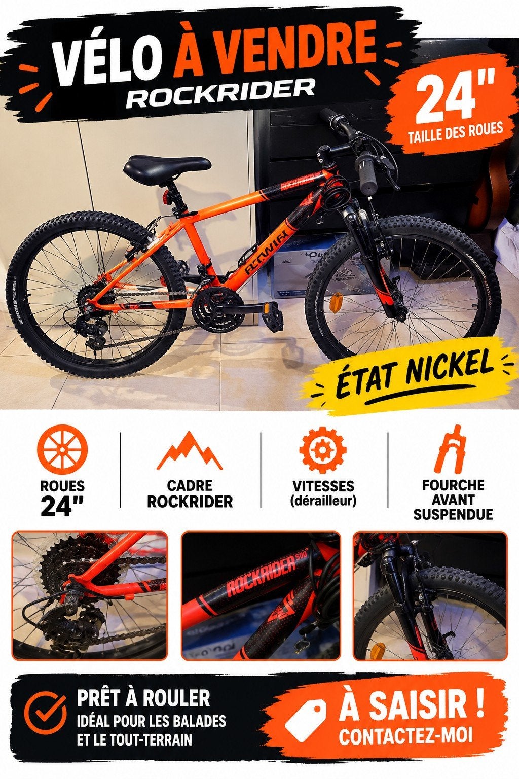 velo rockrider 24", Vélos & Vélomoteurs, Enlèvement ou Envoi