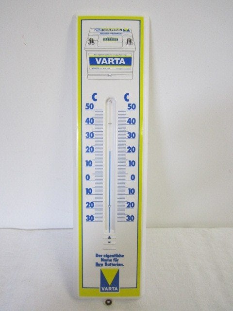 KUNSTSTOF RECLAME THERMOMETER"VARTA ACCU'S"UIT JAREN 70/80, Enlèvement ou Envoi, Comme neuf, Panneau publicitaire