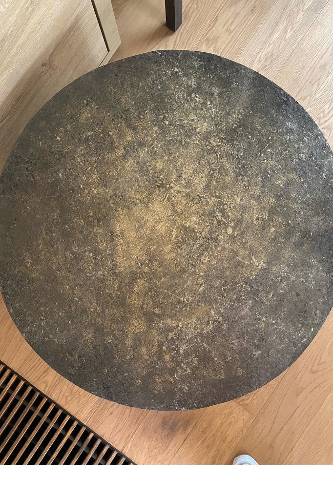 ronde salontafel met speciaal bewerkt legblad, Huis en Inrichting, Ophalen, Gebruikt, Rond, 50 tot 100 cm