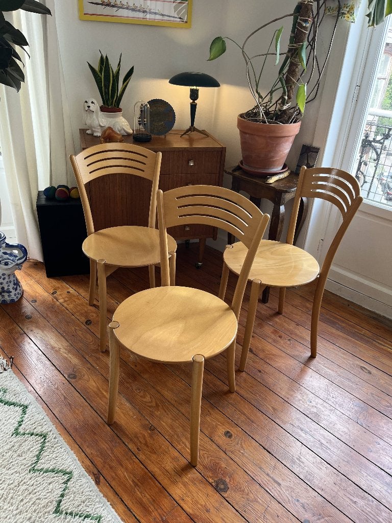 Vintage Italian Bistro Dining Chairs - jaren '80, Maison & Meubles, Trois, Comme neuf, Brun, Enlèvement