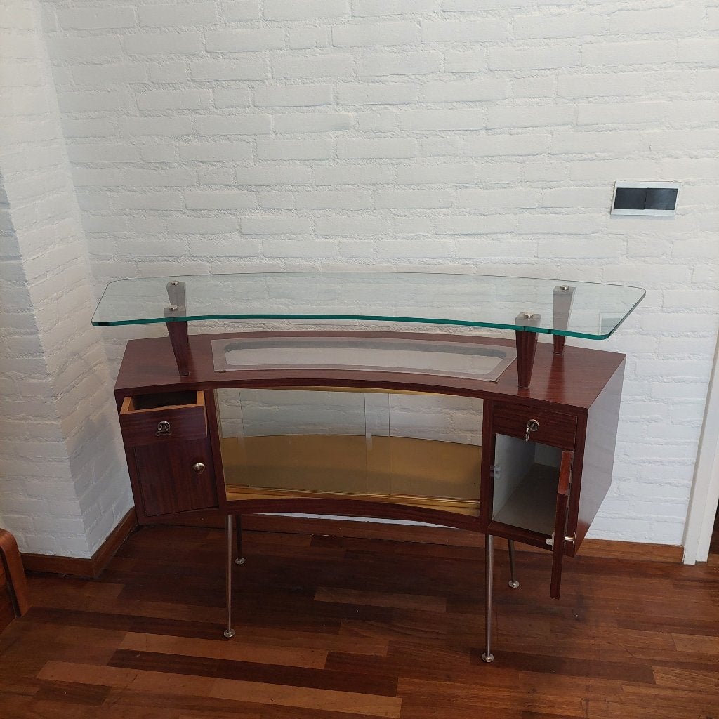 Bar kast Dry bar mahonie ,glas., Antiek en Kunst, Ophalen