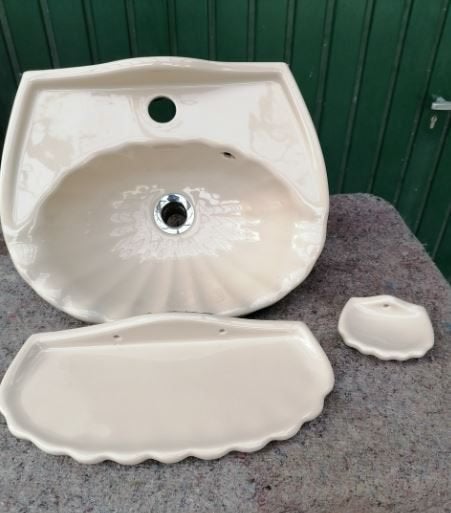 vintage fonteintje wastafel schelpvorm 1980 beige, Ophalen, Huis en Inrichting