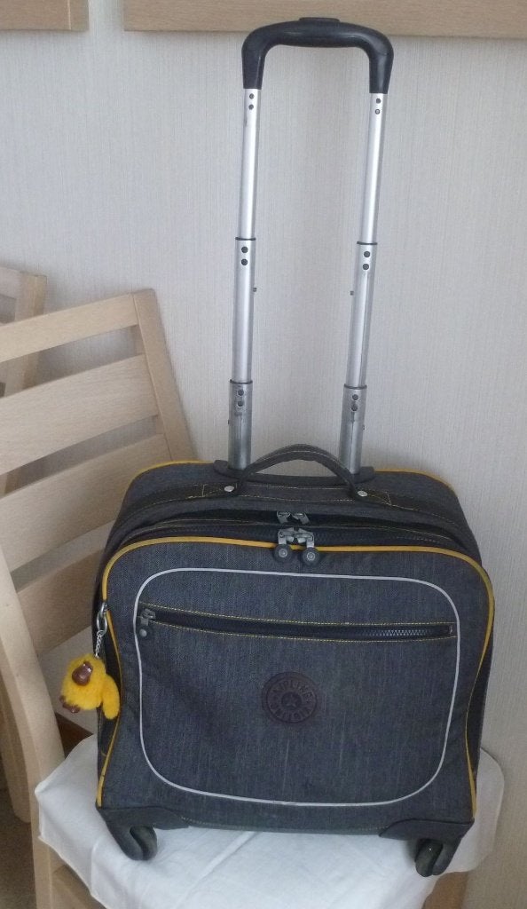 Kipling Trolley "manary" 4 roues gris chiné et jaune + singe, 40 à 50 cm, Gris, Enlèvement ou Envoi, Utilisé