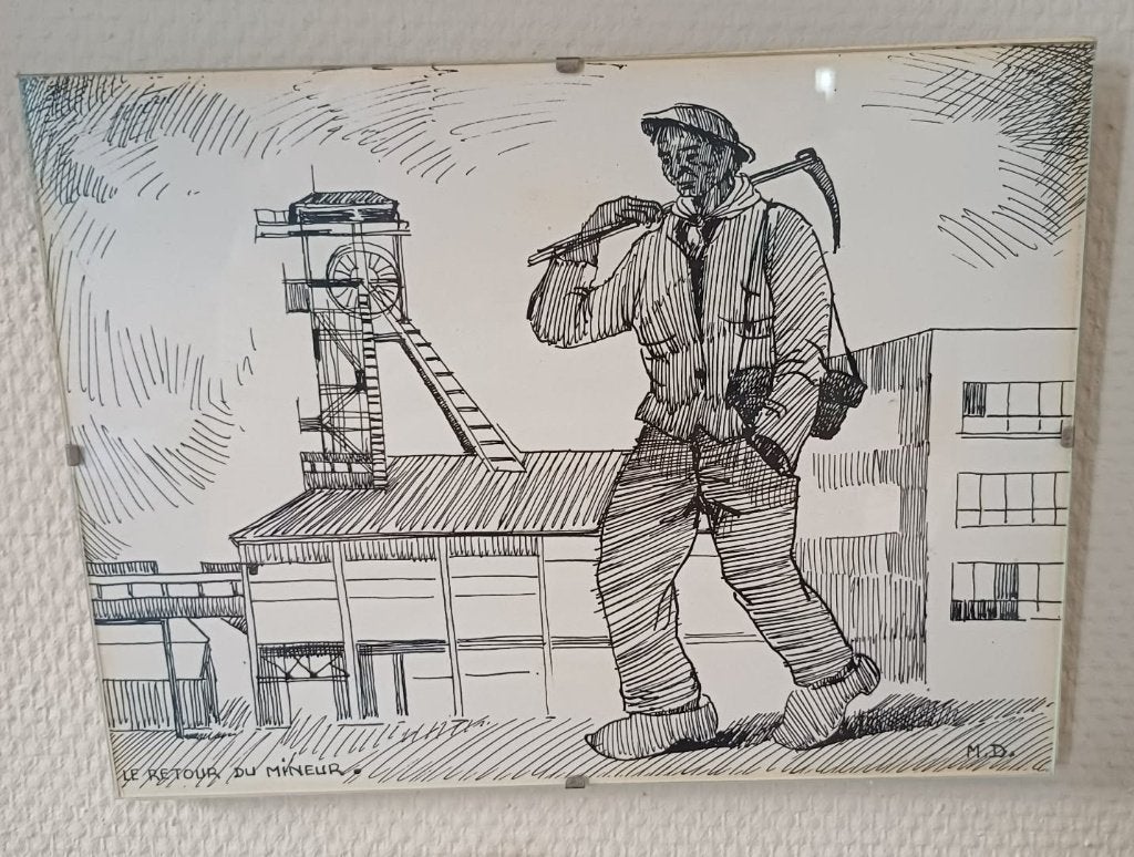 Dessin ancien à l'encre « Le Retour du Mineur », Antiquités & Art, Art | Peinture | Classique, Portrait ou Personnes, Classique