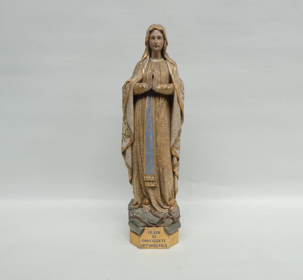 O.L.Vrouw van Lourdes, neogotiek houten beeld en andere, Antiek en Kunst, Antiek | Religieuze voorwerpen, Ophalen