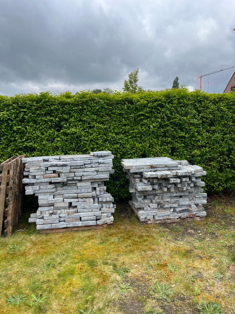 2 paletten natuursteenklinkers 20 x 5 x 5, Tuin en Terras, Tegels en Klinkers, Ophalen, Gebruikt, Natuursteen, Klinkers