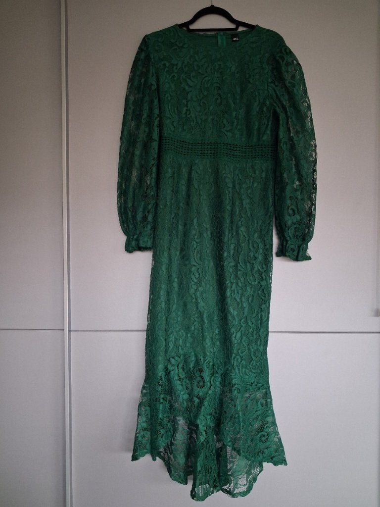 Groene kanten chique feestjurk - XL, Kleding | Dames, Maat 46/48 (XL) of groter, Ophalen of Verzenden, Zo goed als nieuw, Onder de knie