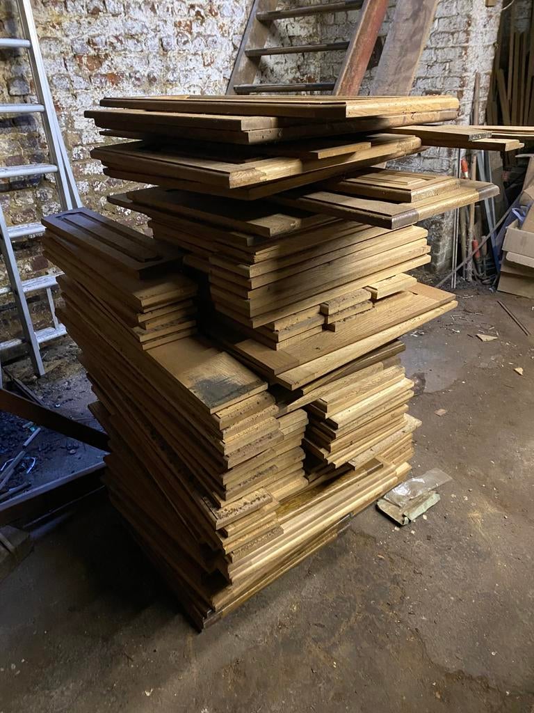 Restant eikenhouten keukendeuren en schuifstukken, Doe-het-zelf en Bouw, Hout en Planken, Ophalen, Zo goed als nieuw