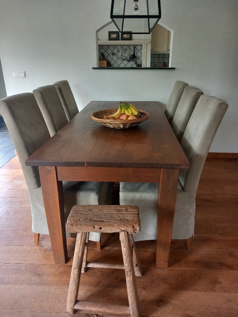table lourde de teck teak2,10 m x 0,90 m, Enlèvement, 50 à 100 cm, Rectangulaire, Landelijke degelijke teakhouten hotel chique Hoffz Aura laden