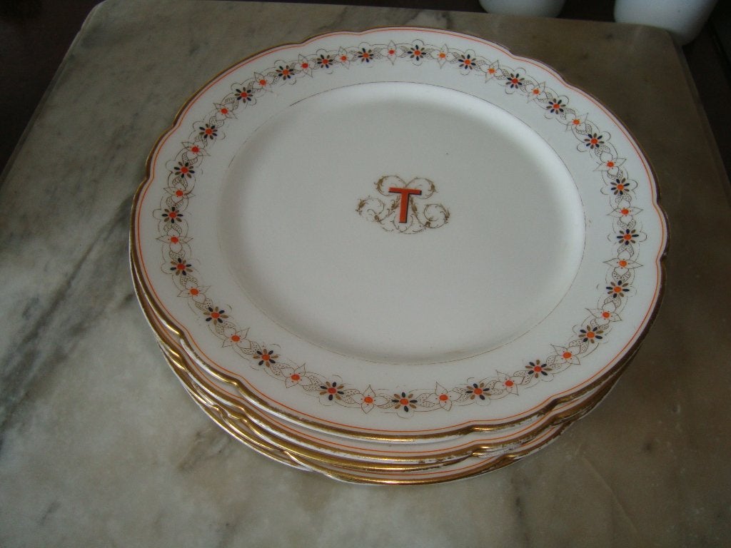 5 Dessertborden met monogram. Oud Brussels porselein., Antiek en Kunst, Ophalen