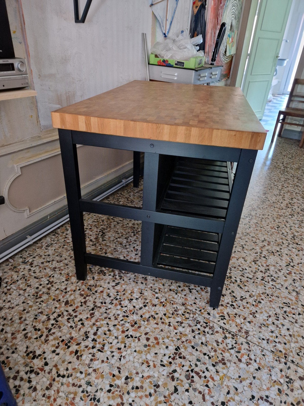 bloc de travail/cuisine avec plateau en bois, Maison & Meubles, 100 à 150 cm, Enlèvement, Utilisé, 75 cm ou plus