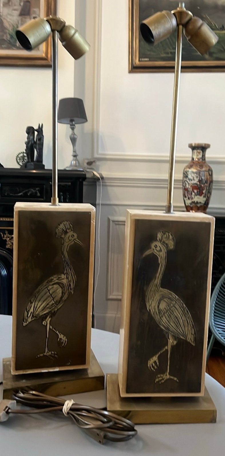 Paire de lampes, hollywood Regency, signée « JG », Enlèvement, Utilisé