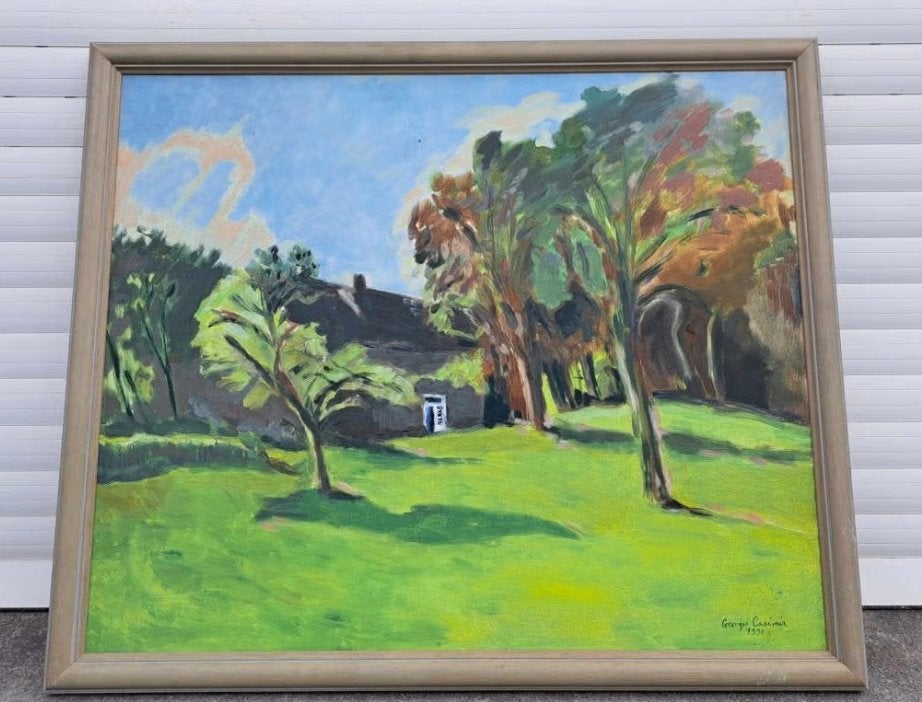 huile sur toile paysage signe georges casimir 1990, Antiek en Kunst, Ophalen of Verzenden, Landschap, Doek