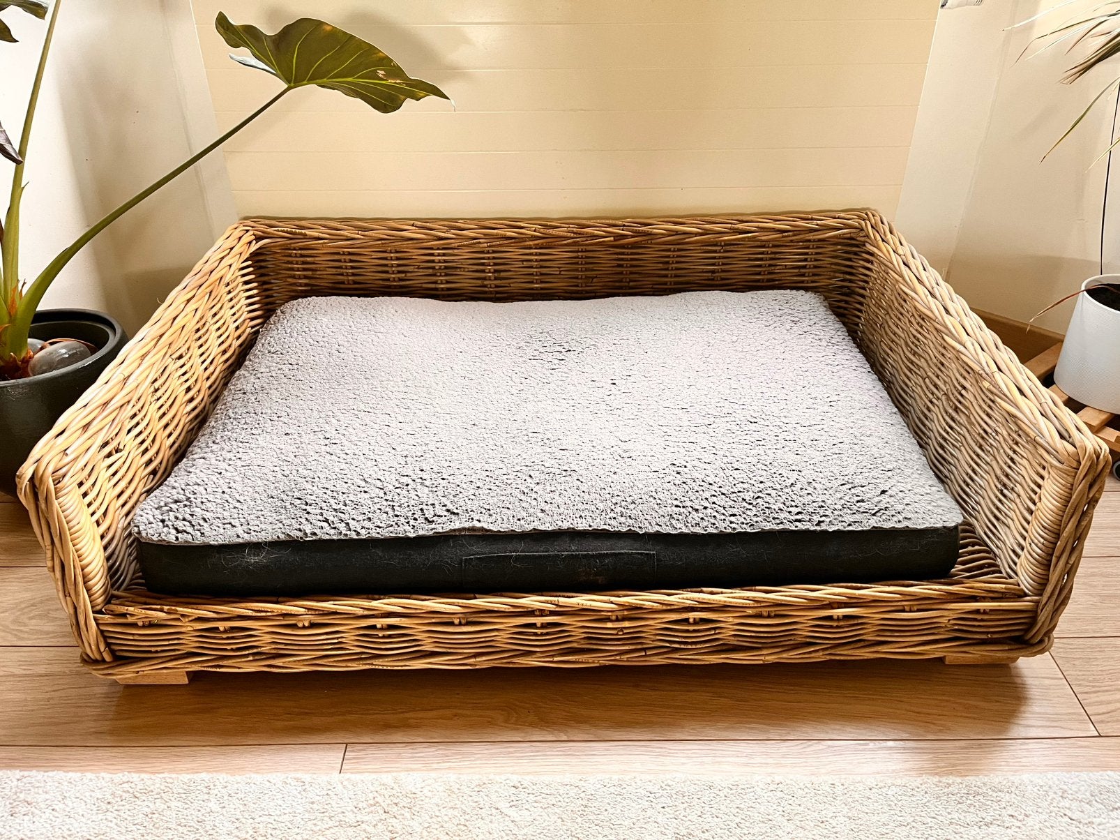 Rieten hondenmand met houten frame XL, Ophalen, Gebruikt, Riet