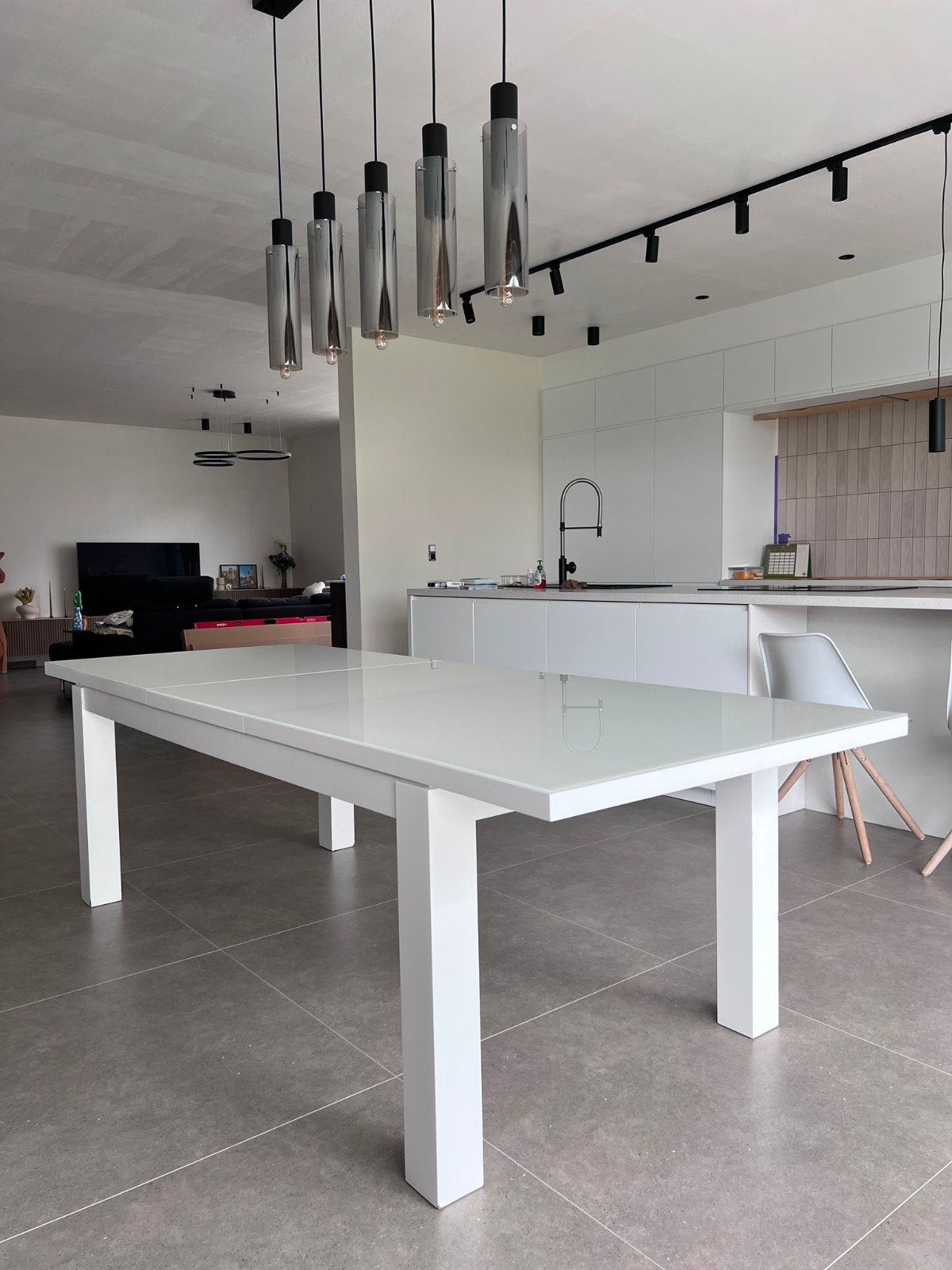 Tafel wit met blad van glas, Ophalen, Gebruikt, 100 tot 150 cm, Glas